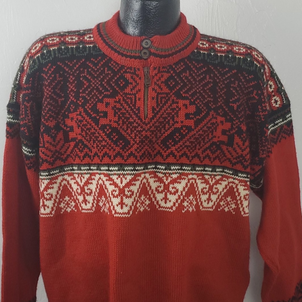 Dale of Norway Red Black White Zip-Up Nordic Sweater